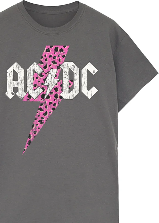 Spiral Galaxy ACDC Leopard Lightning Bolt Charcoal Boyfriend Fit Graphic Music T-Shirt