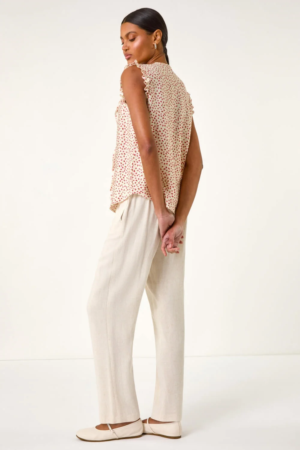 Roman Ivory Floral Print Ruffle Front Top - 18 Image 4
