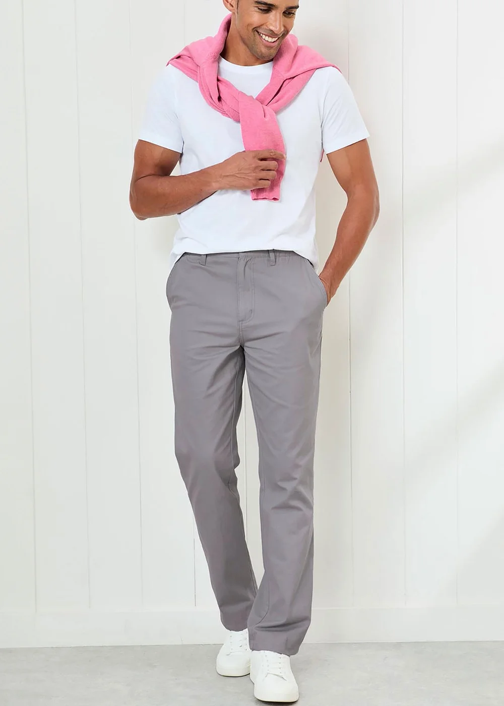 Cotton Traders Soft Grey Flat Front Comfort Trousers - 46/L33 Image 1