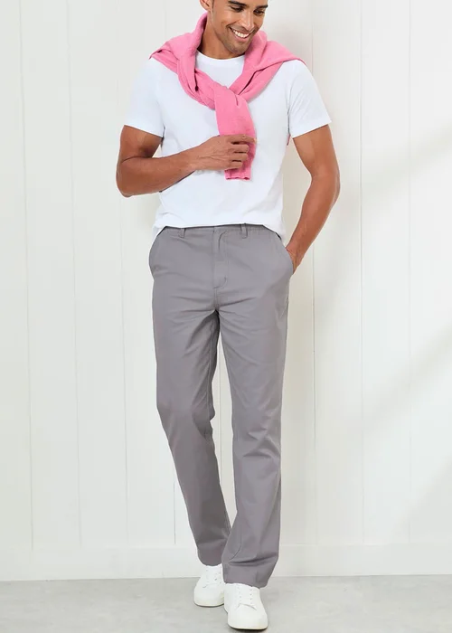 Cotton Traders Soft Grey Flat Front Comfort Trousers - 46/L33 Image 1