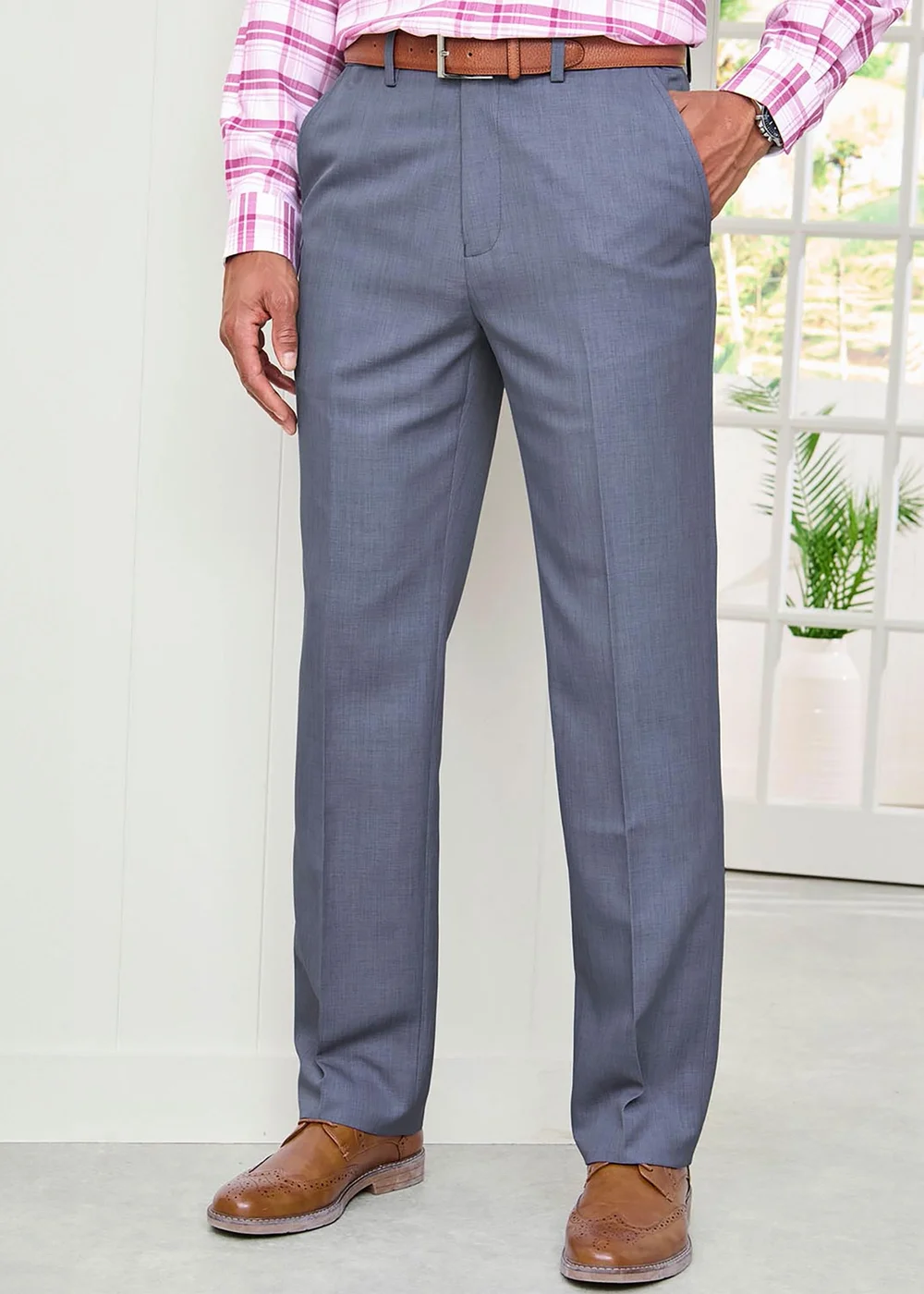 Cotton Traders Washed Blue Flat Front Supreme Easy-Care Trousers - 46/L31 Image 4