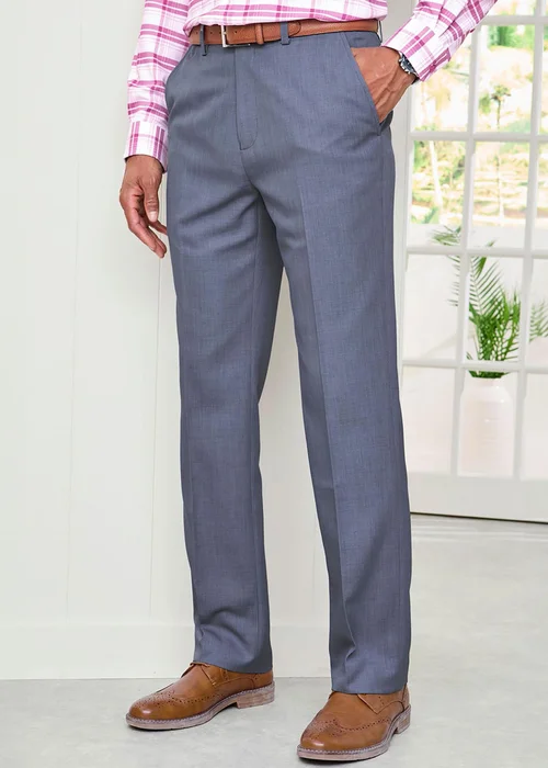 Cotton Traders Washed Blue Flat Front Supreme Easy-Care Trousers - 46/L31 Image 1