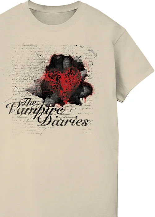 Spiral Galaxy The Vampire Diaries Heart Diary Sand Boyfriend Fit Graphic T-Shirt - S Image 2