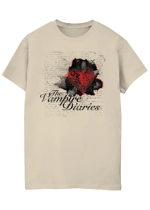 Spiral Galaxy The Vampire Diaries Heart Diary Sand Boyfriend Fit Graphic T-Shirt - S Image 1