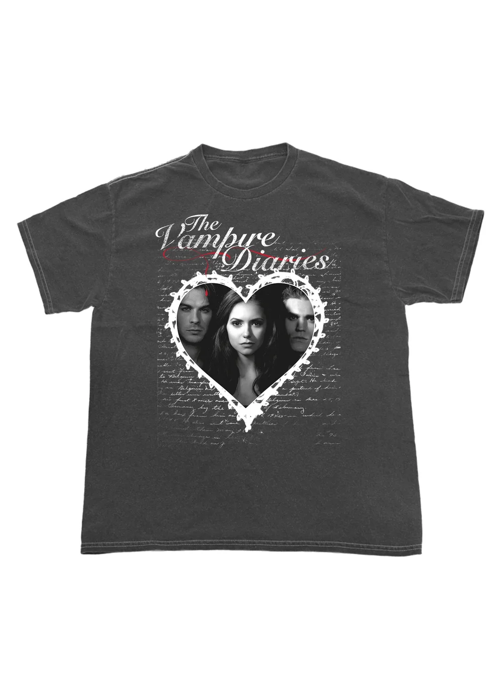 The Vampire Diaries Lace Heart Charcoal Boyfriend Fit Washed Graphic T-Shirt - L Image 1