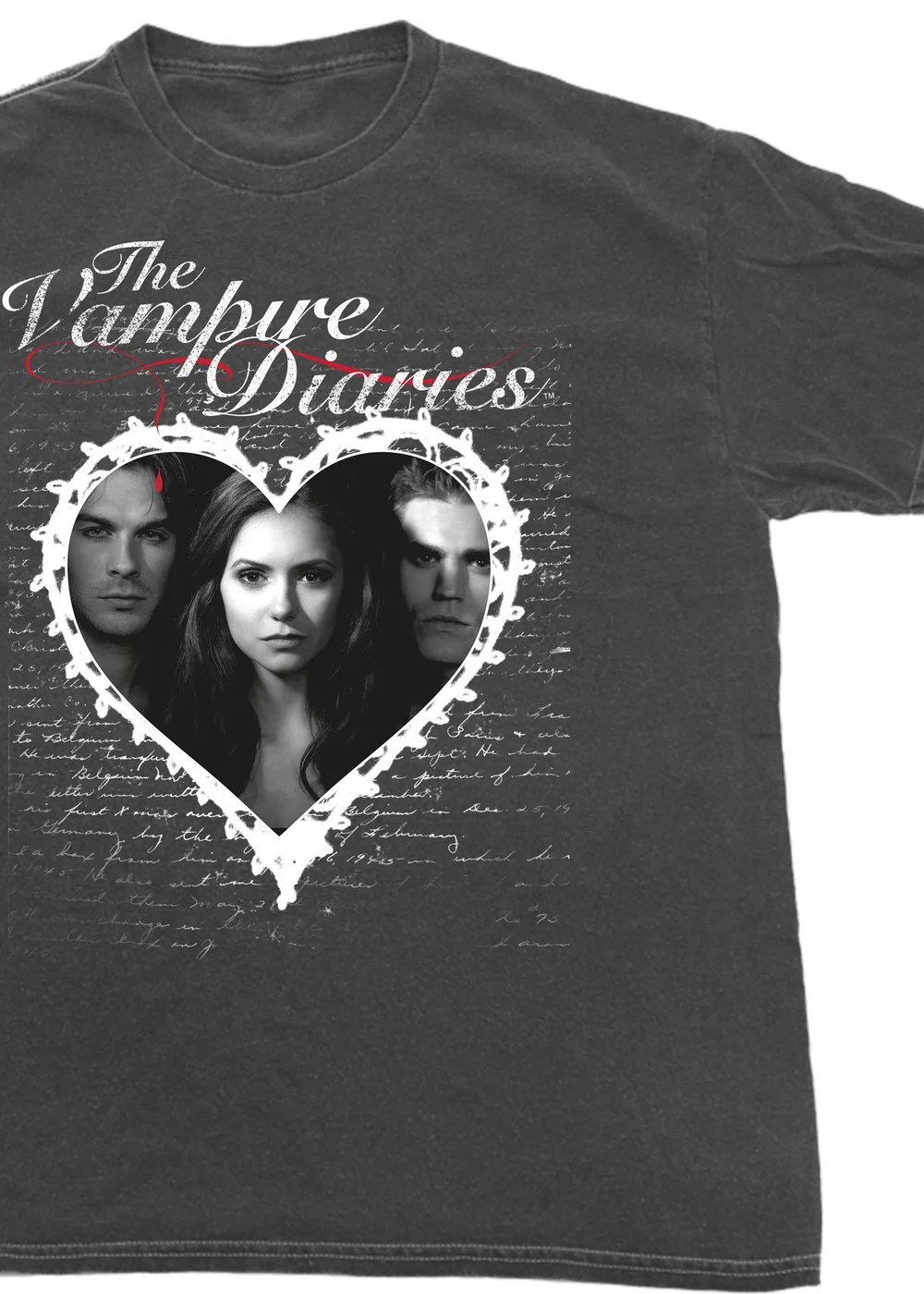 The Vampire Diaries Lace Heart Charcoal Boyfriend Fit Washed Graphic T-Shirt - L Image 2
