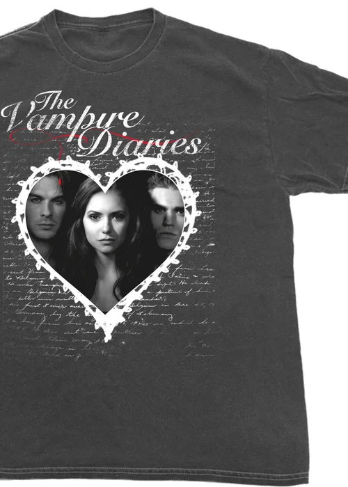 The Vampire Diaries Lace Heart Charcoal Boyfriend Fit Washed Graphic T-Shirt - L Image 2