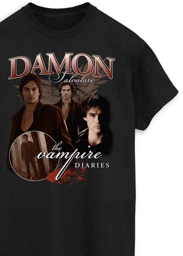 Spiral Galaxy The Vampire Diaries Damon Black Boyfriend Fit Graphic T-Shirt