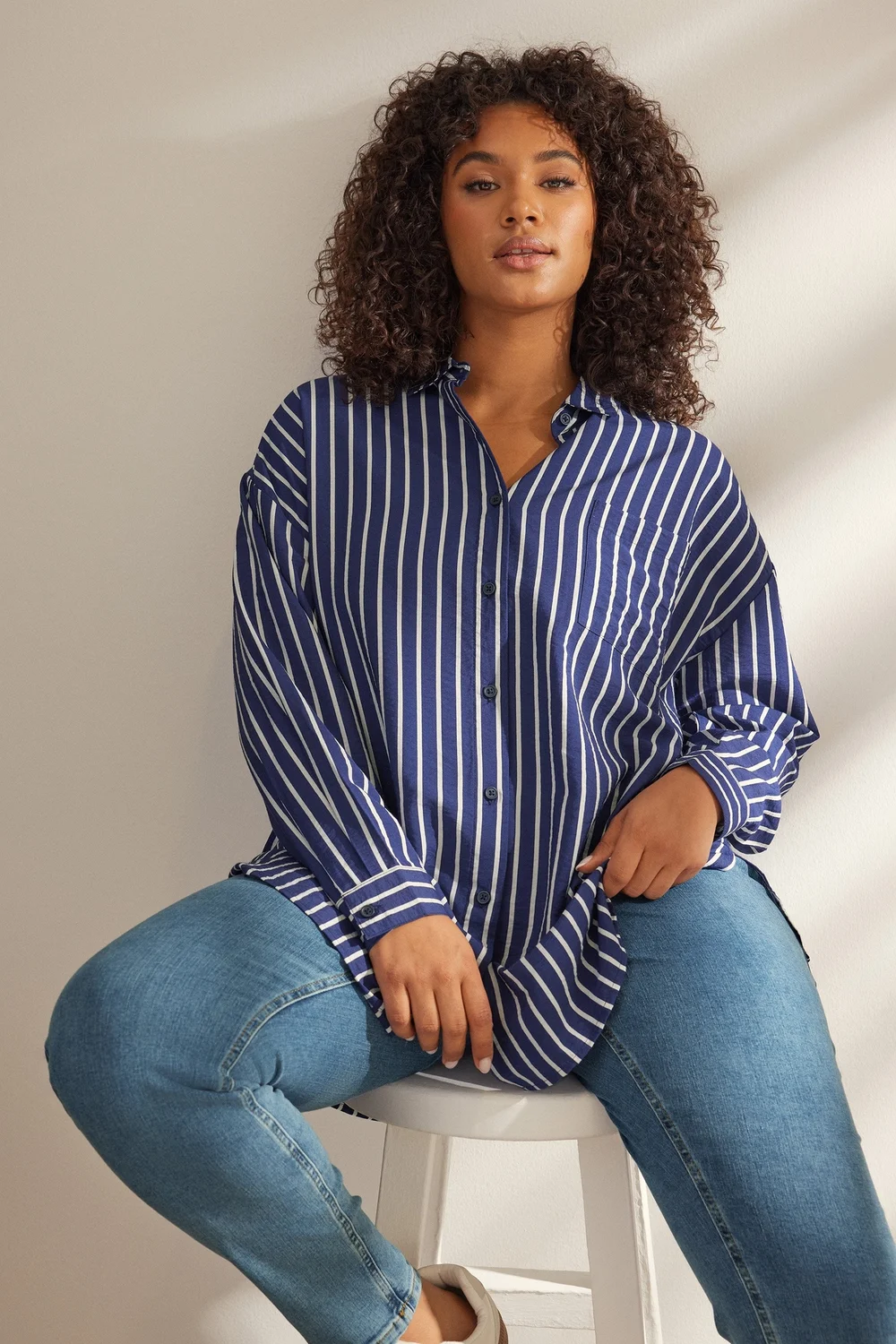 EVANS Curve Blue & White Stripe Girlfriend Shirt - 16 Image 1