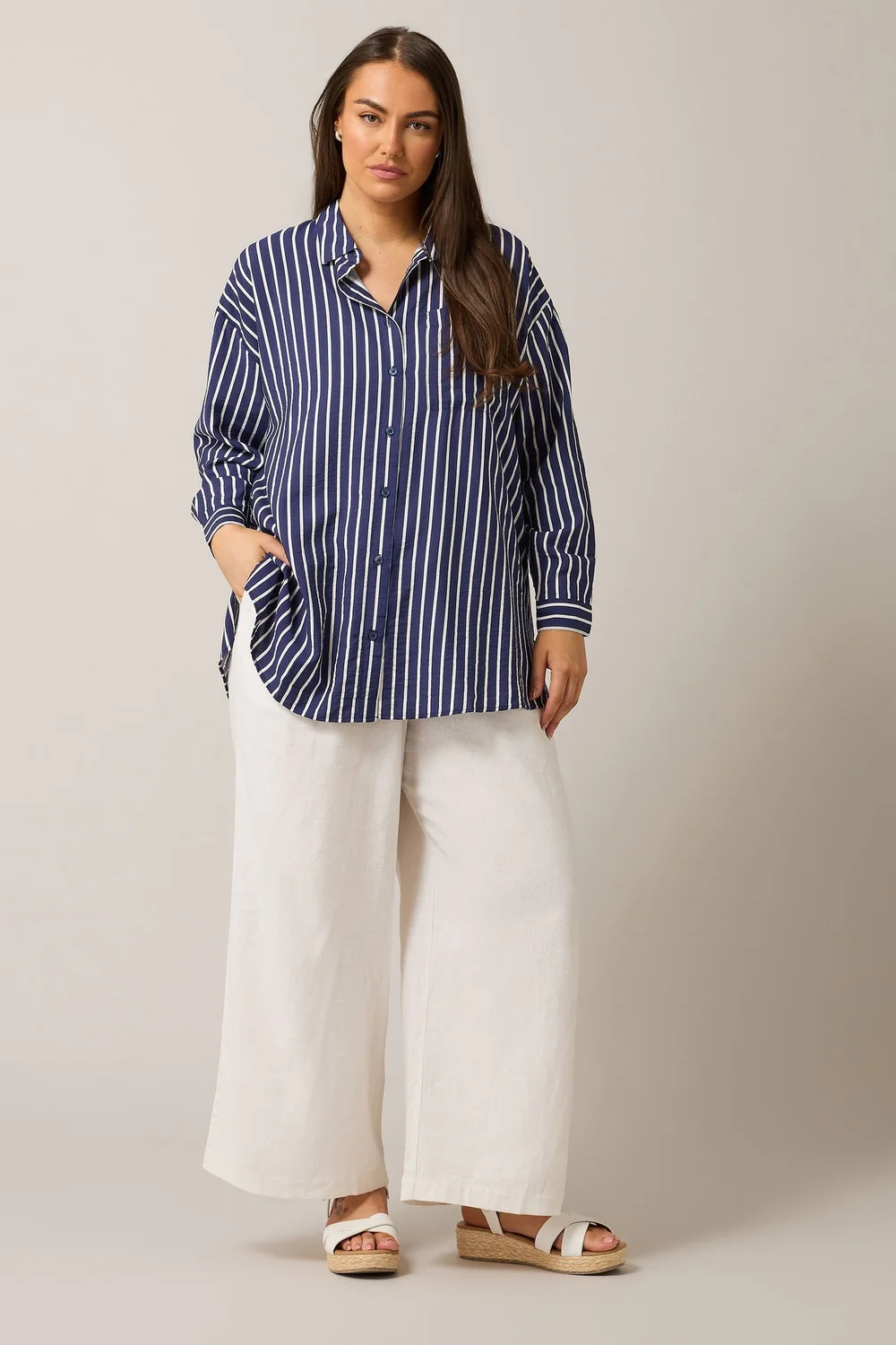 EVANS Curve Blue & White Stripe Girlfriend Shirt - 16 Image 3