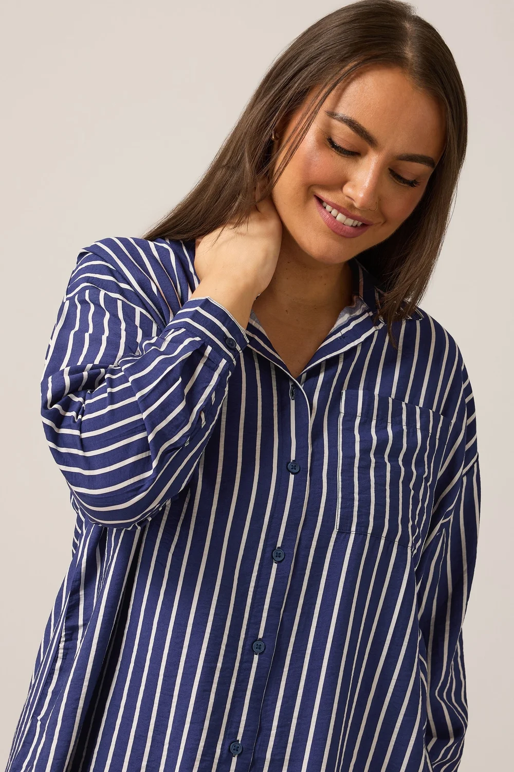 EVANS Curve Blue & White Stripe Girlfriend Shirt - 16 Image 5