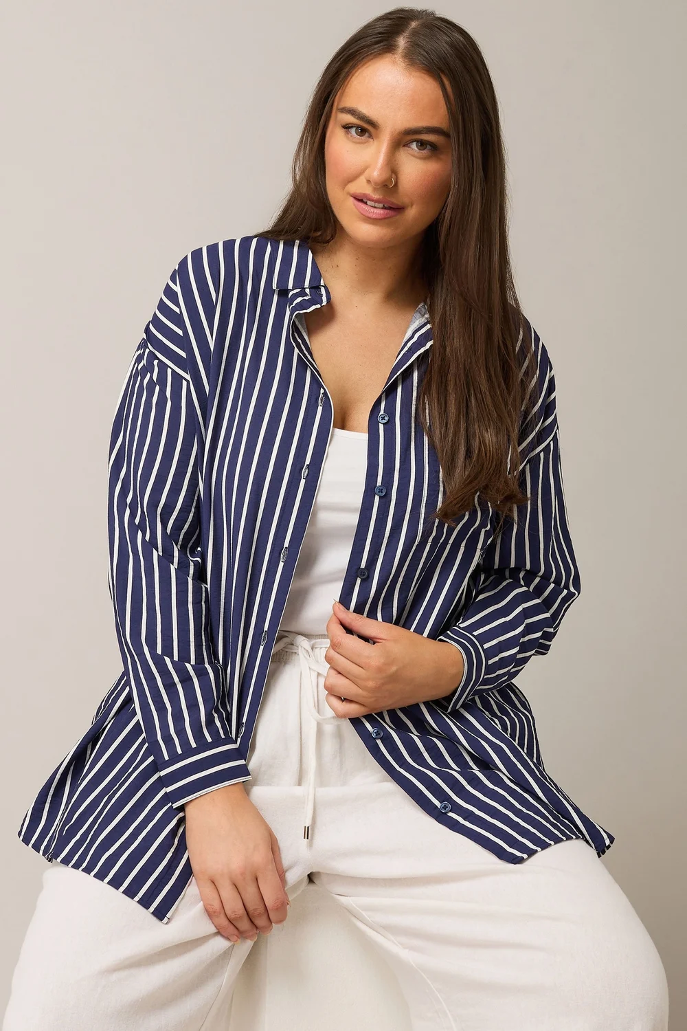 EVANS Curve Blue & White Stripe Girlfriend Shirt - 16 Image 2
