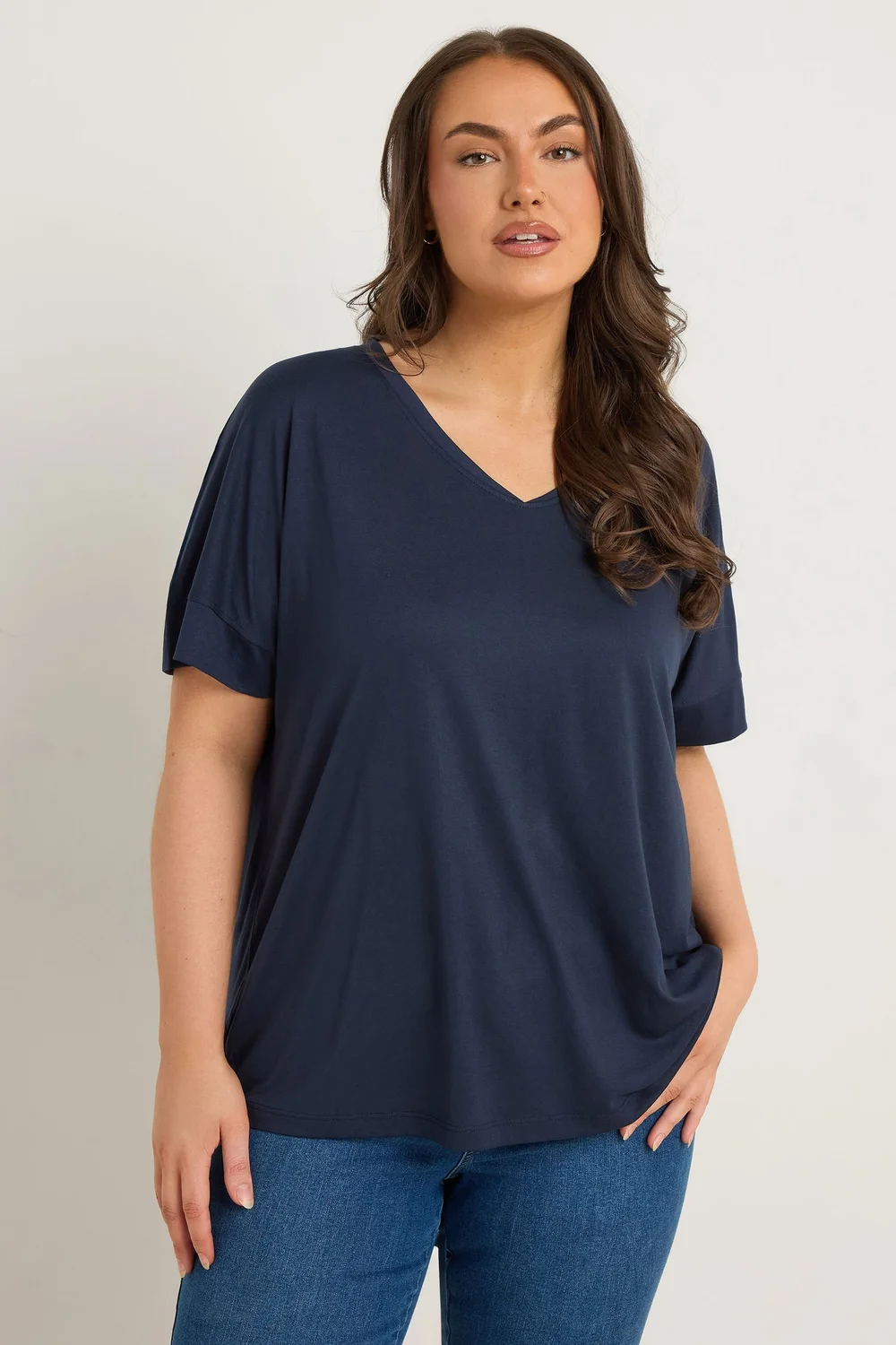 Evans Curve Navy Blue Short Sleeve Modal Rich T-Shirt - 16 Image 1