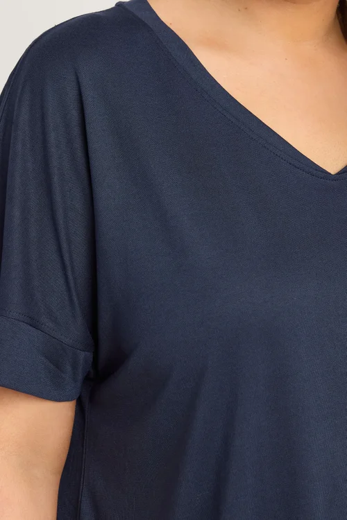 Evans Curve Navy Blue Short Sleeve Modal Rich T-Shirt - 16 Image 5