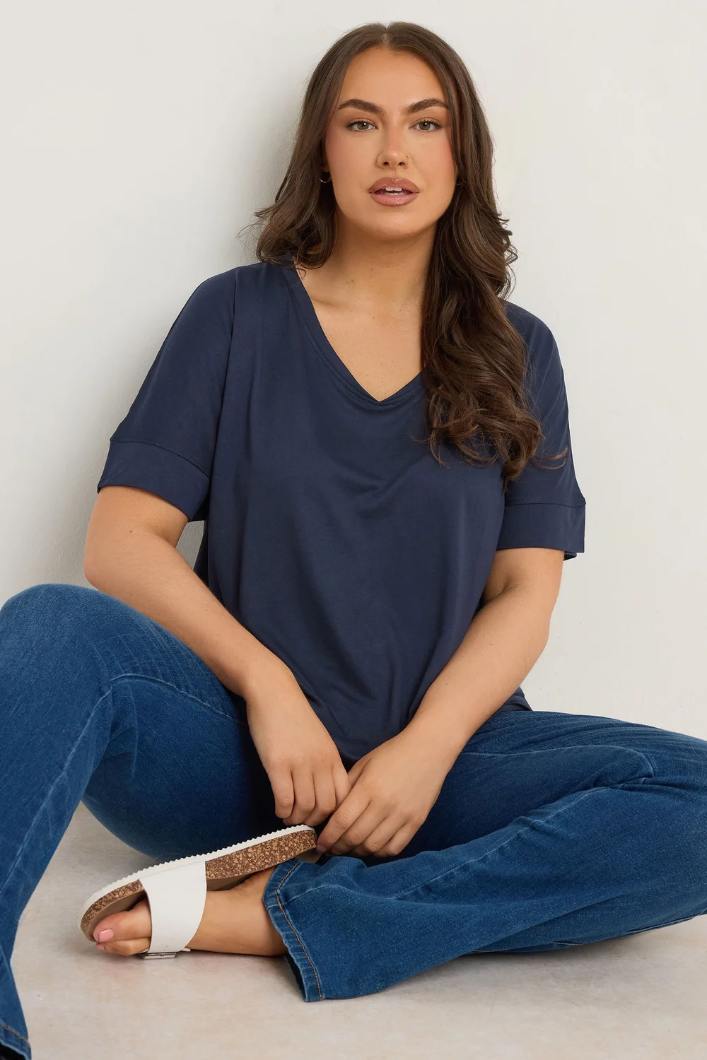 Evans Curve Navy Blue Short Sleeve Modal Rich T-Shirt - 16 Image 2