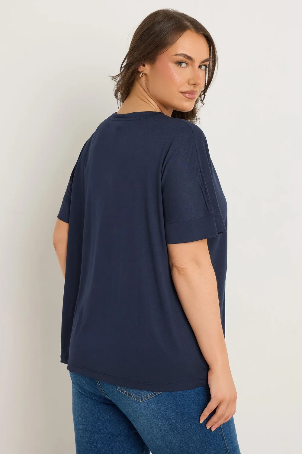 Evans Curve Navy Blue Short Sleeve Modal Rich T-Shirt - 16 Image 4