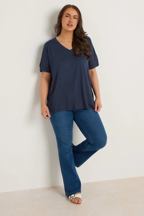 Evans Curve Navy Blue Short Sleeve Modal Rich T-Shirt - 16 Image 3
