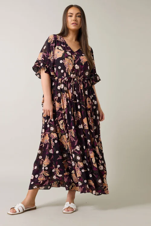 Evans Curve Purple Floral Print Crinkle Boho Dress - 16 Image 4