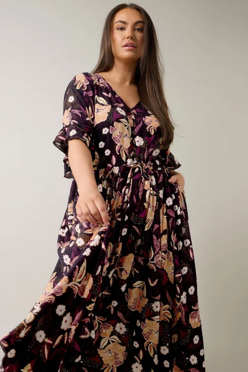 Evans Curve Purple Floral Print Crinkle Boho Dress - 16 Image 2