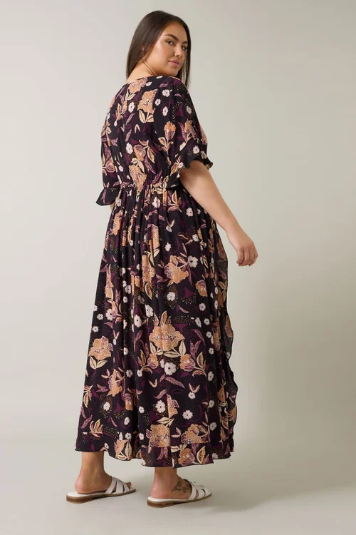 Evans Curve Purple Floral Print Crinkle Boho Dress - 16 Image 5
