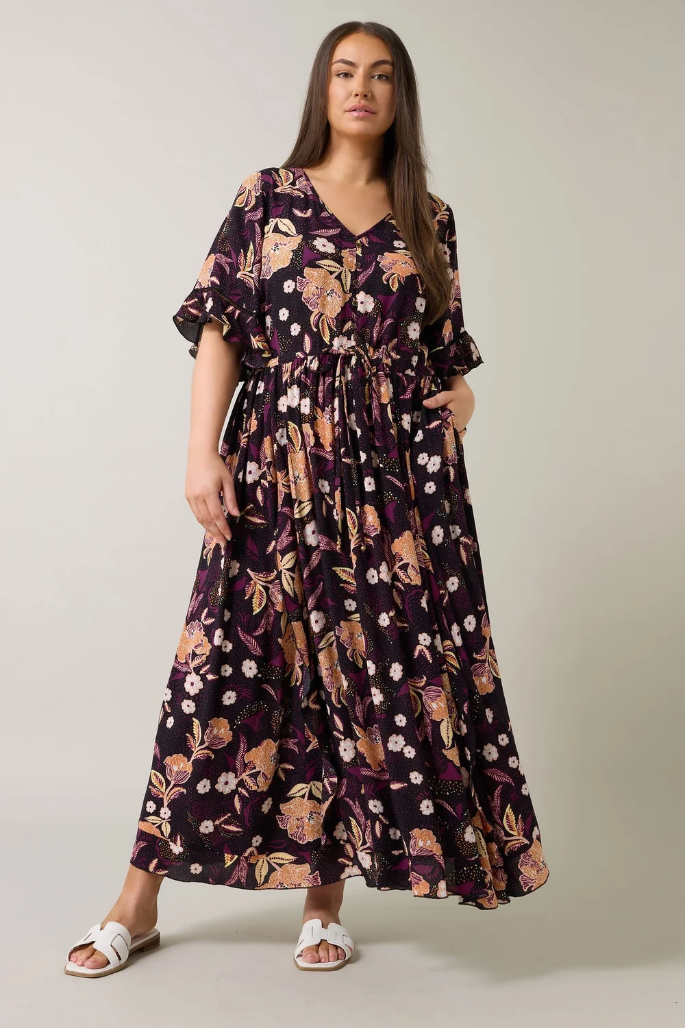 Evans Curve Purple Floral Print Crinkle Boho Dress - 16 Image 3