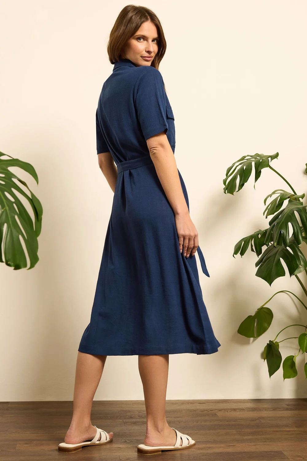 M&Co Navy Blue Linen Shirt Dress - 10 | Matalan M&Co Navy Blue Linen Shirt Dress - 10 | Matalan