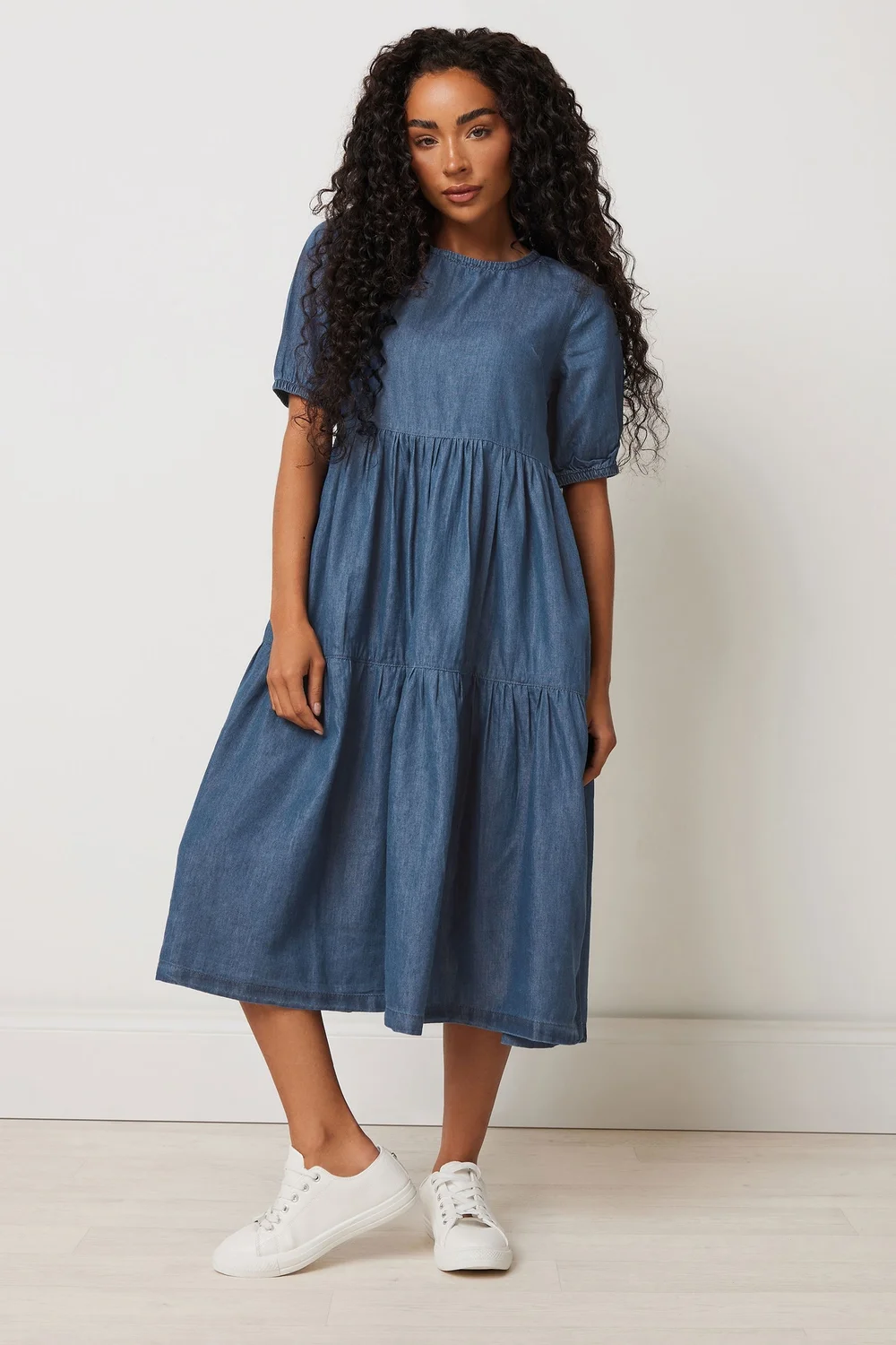 M&Co Petite Blue Denim Tiered Dress - 10 | Matalan M&Co Petite Blue Denim Tiered Dress - 10 | Matalan