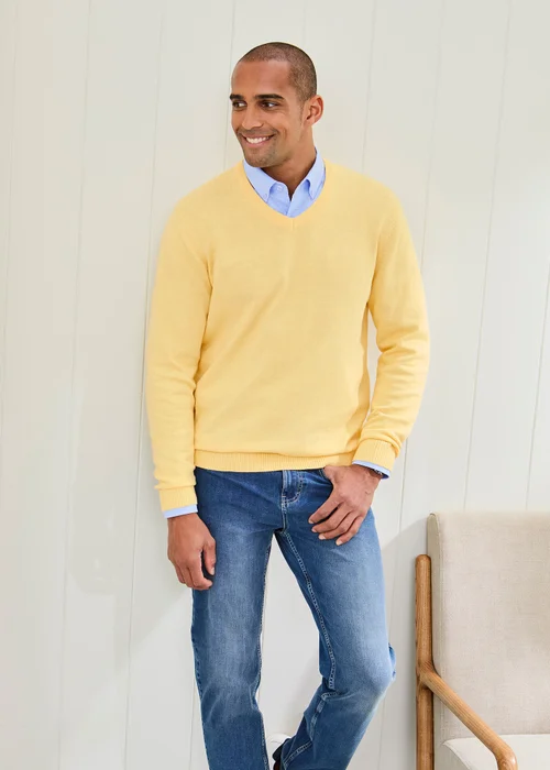 Cotton Traders Warm Lemon Cotton V-Neck Jumper - 2XL Image 2