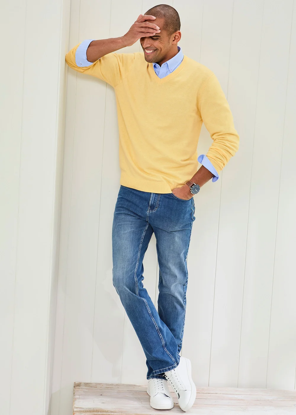 Cotton Traders Warm Lemon Cotton V-Neck Jumper - 2XL Image 1