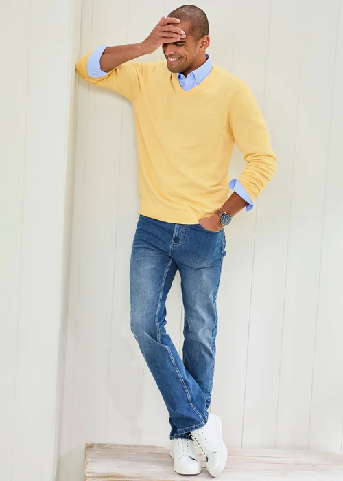 Cotton Traders Warm Lemon Cotton V-Neck Jumper - 2XL Image 1