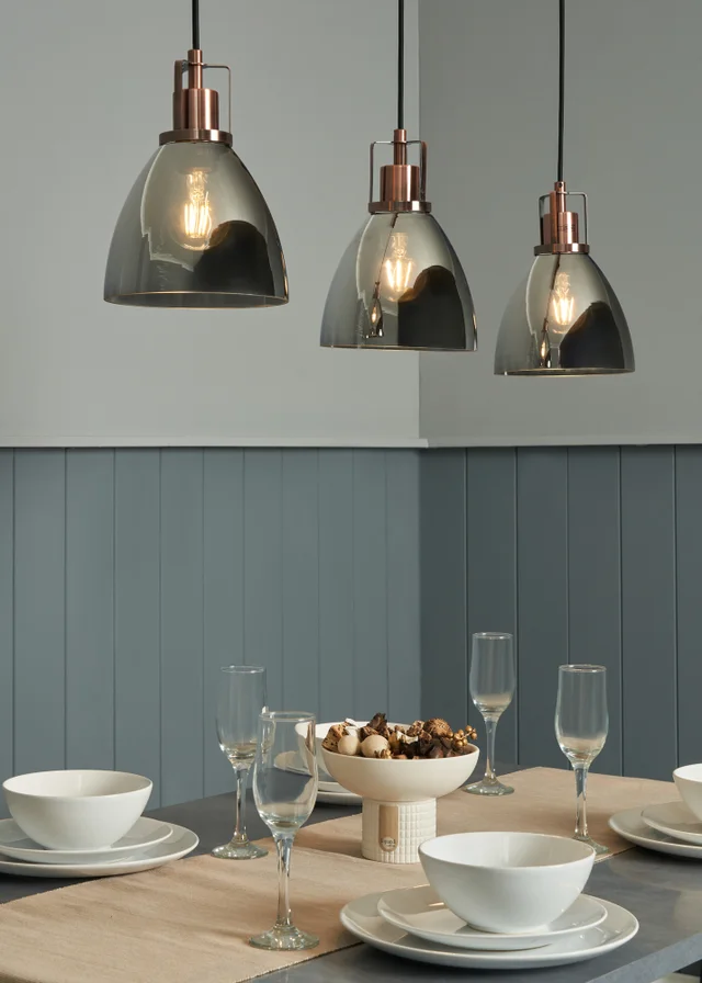 INLIGHT DECLYN Glass 3 Light Diner Pendant Copper & Smoke (40-110cm x 90cm)