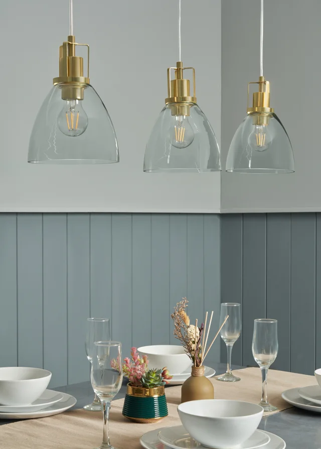 INLIGHT BRECKEN Glass 3 Light Diner Pendant Brass (40-110cm x 90cm)
