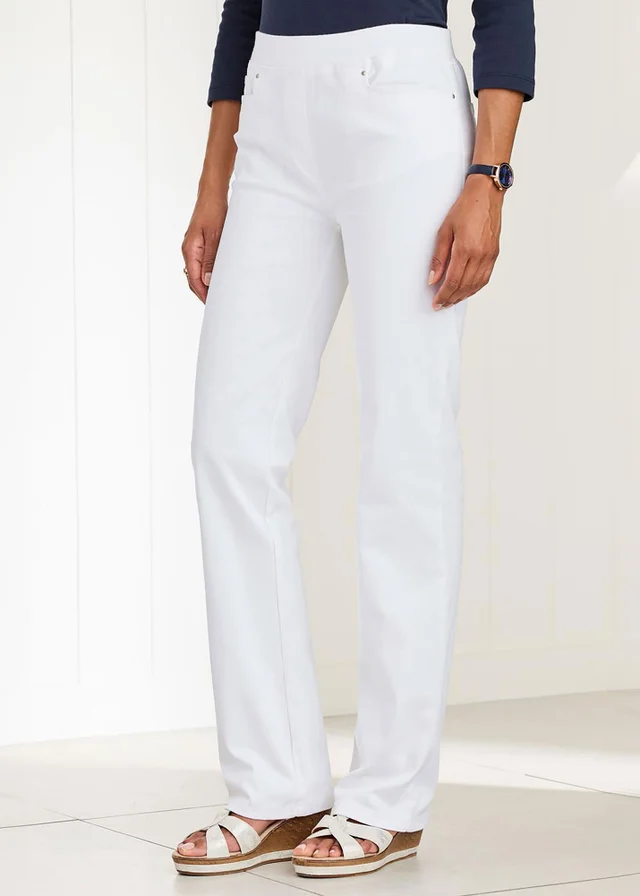 Cotton Traders White Premium Pull-On Twill Straight-Leg Jeans