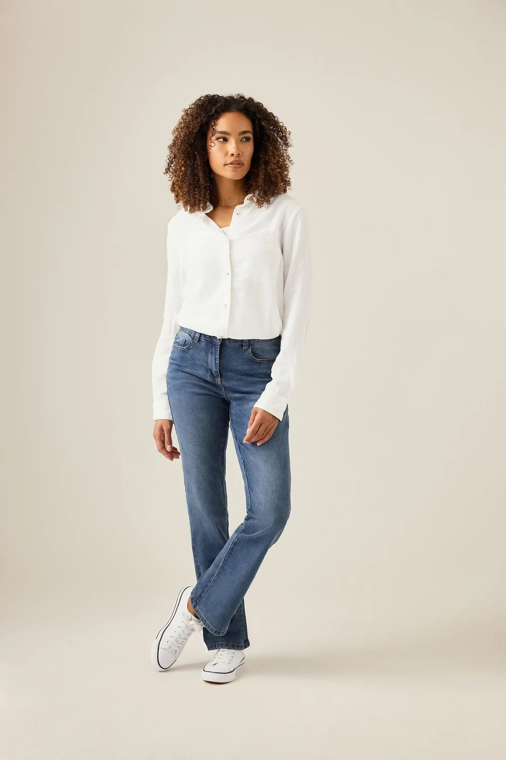 M&Co Blue Mid Wash Bootcut Jeans - 22/L31 Image 1