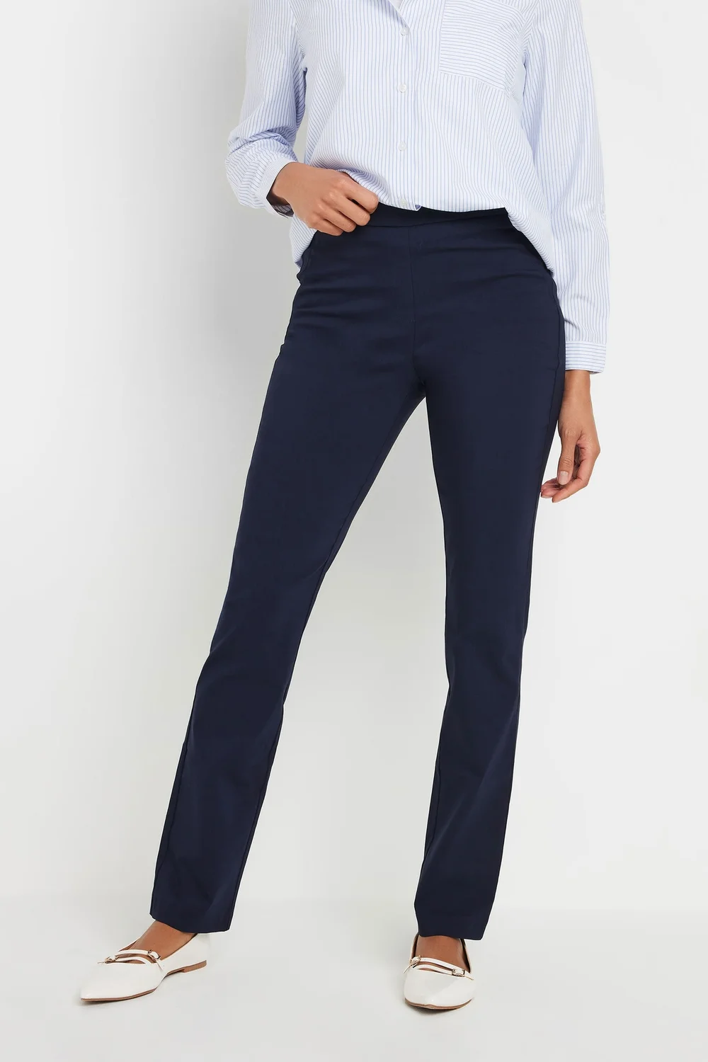 M&Co Navy Blue Straight Leg Bengaline Formal Trousers - 12/L27 Image 1