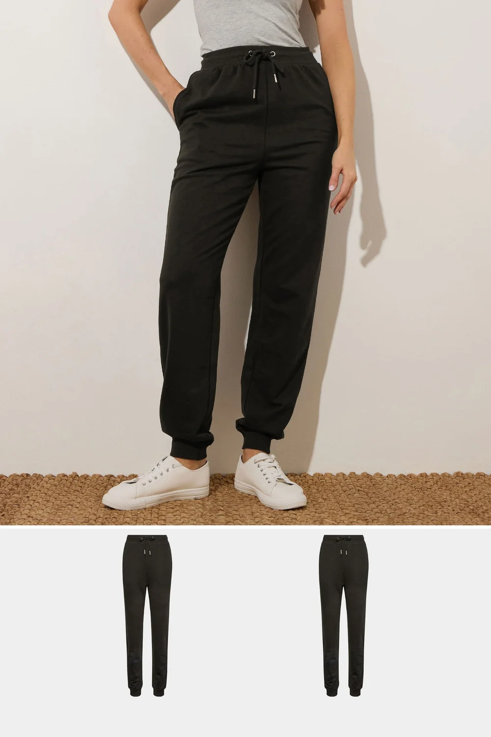 Long Tall Sally 2 Pack Black Basic Joggers - Size 12, Leg 34 Image 1