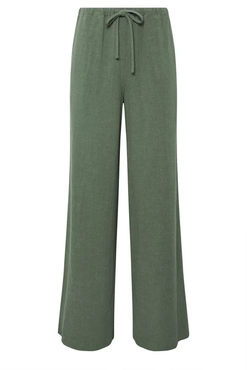 Long Tall Sally Khaki Green Linen Tie Waist Trousers - Size 18, Leg 34 Image 5