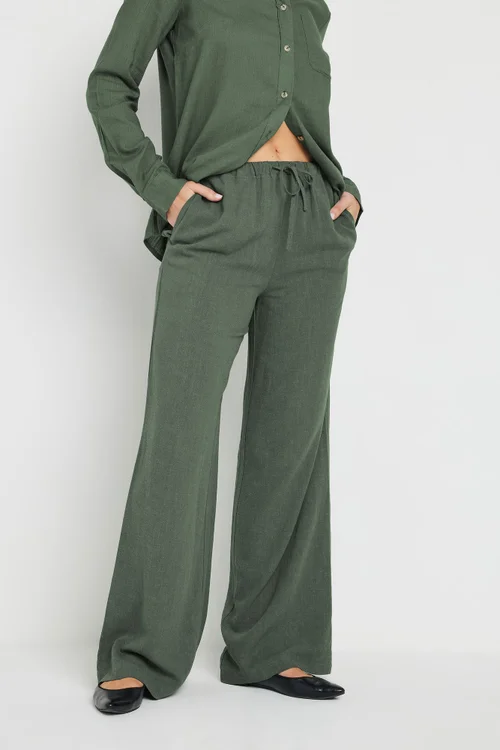 Long Tall Sally Khaki Green Linen Tie Waist Trousers - Size 18, Leg 34 Image 2