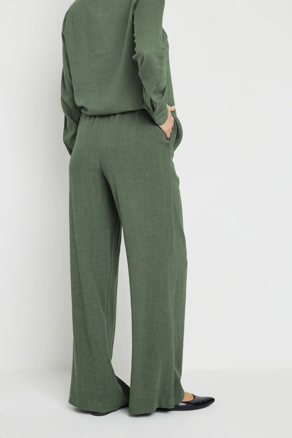 Long Tall Sally Khaki Green Linen Tie Waist Trousers - Size 18, Leg 34 Image 3