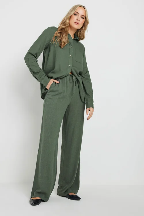 Long Tall Sally Khaki Green Linen Tie Waist Trousers - Size 18, Leg 34 Image 1