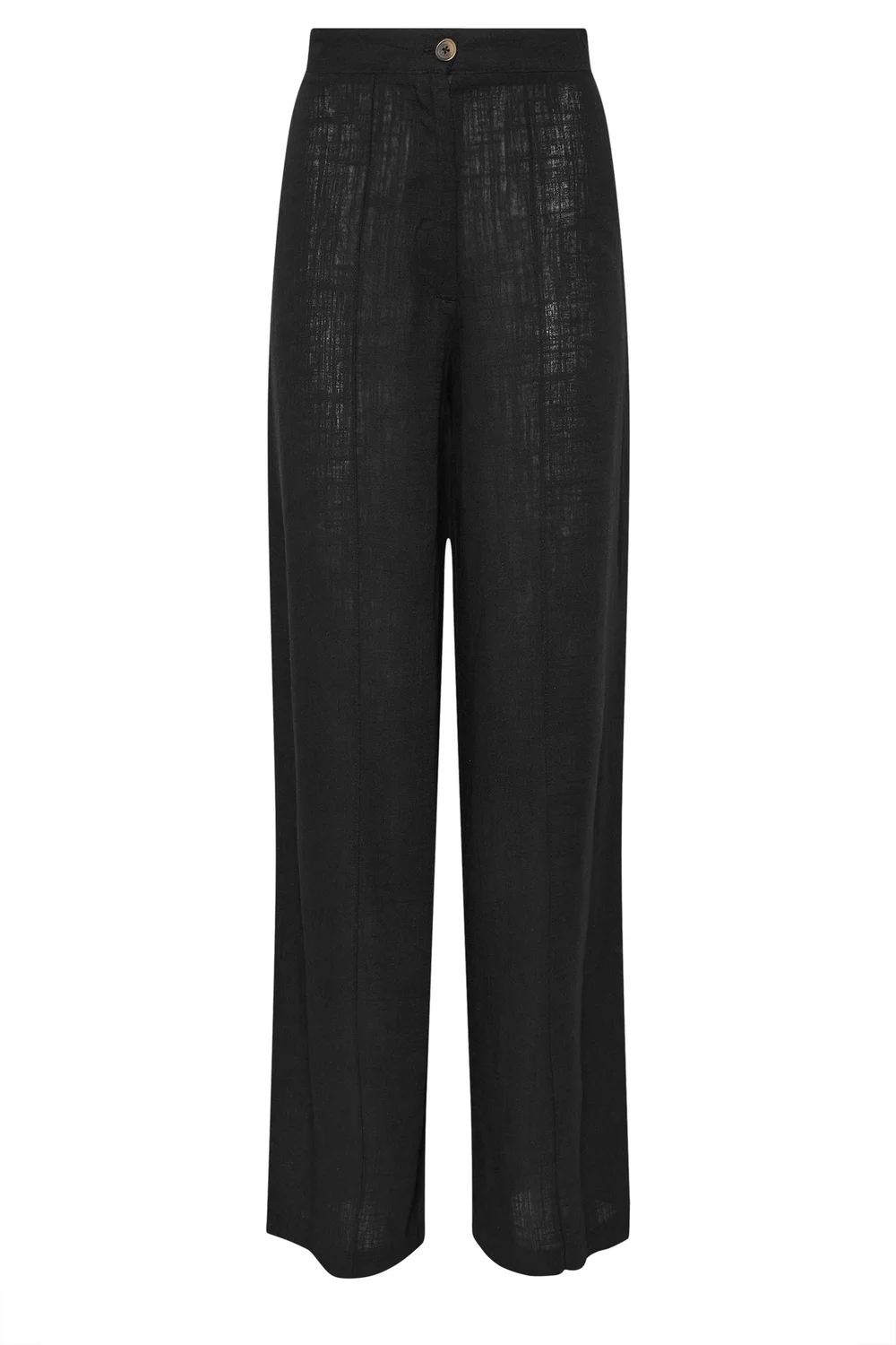 Long Tall Sally Black Linen Pleated Wide Leg Trousers - Size 16, Leg 34 Image 5