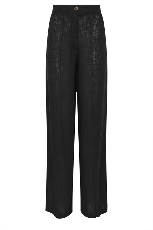 Long Tall Sally Black Linen Pleated Wide Leg Trousers - Size 16, Leg 34 Image 5