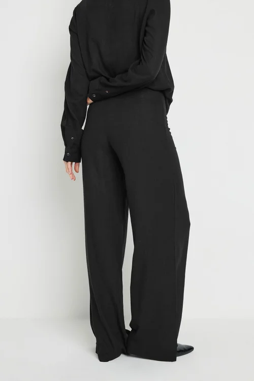 Long Tall Sally Black Linen Pleated Wide Leg Trousers - Size 16, Leg 34 Image 3