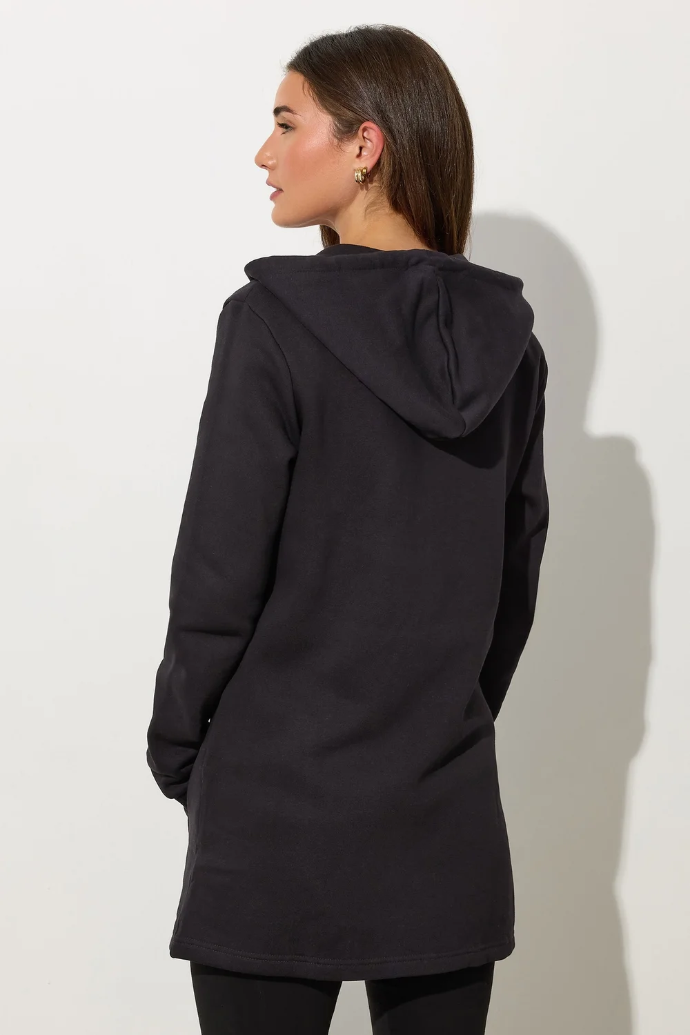 Long Tall Sally Black Cotton Longline Hoodie - 10 Image 3