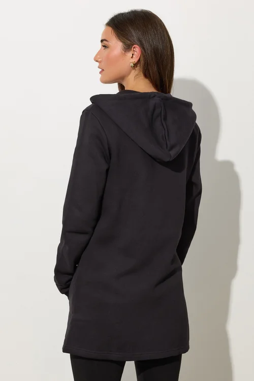 Long Tall Sally Black Cotton Longline Hoodie - 10 Image 3