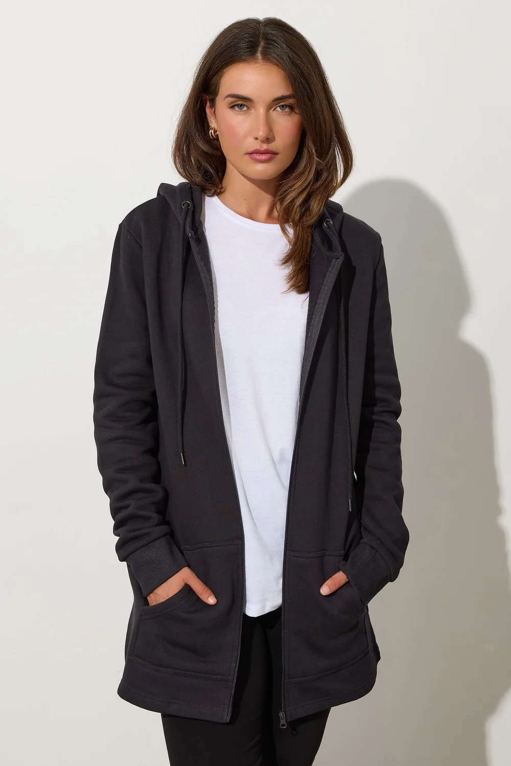 Long Tall Sally Black Cotton Longline Hoodie - 10 Image 1