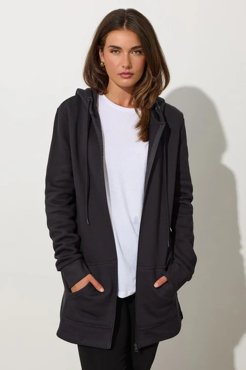 Long Tall Sally Black Cotton Longline Hoodie - 10 Image 1