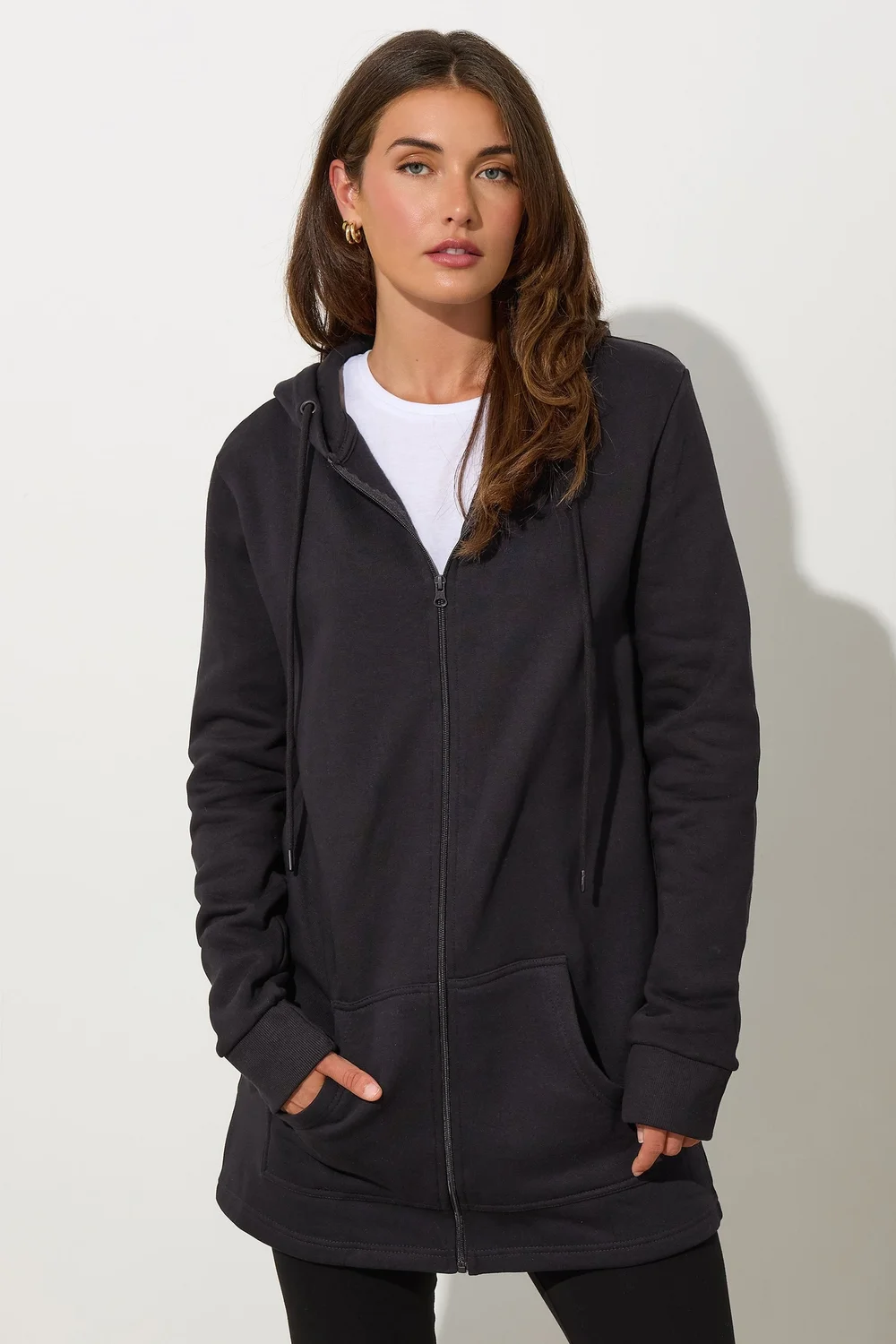 Long Tall Sally Black Cotton Longline Hoodie - 10 Image 5