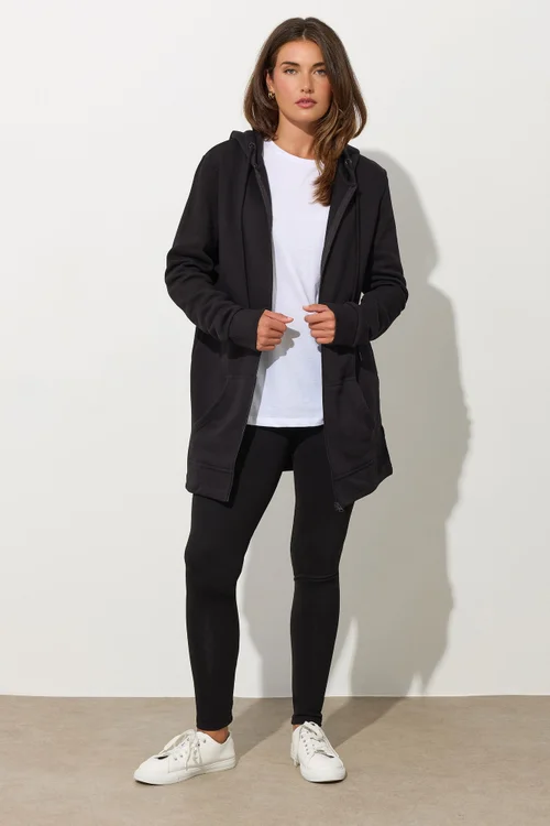 Long Tall Sally Black Cotton Longline Hoodie - 10 Image 2