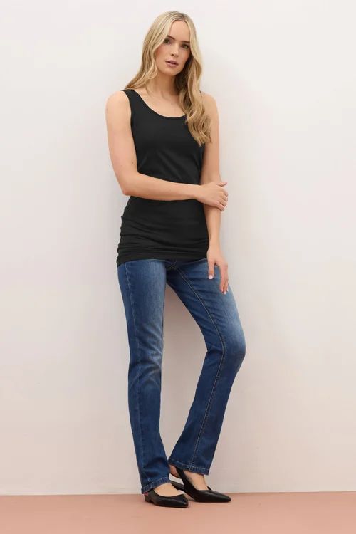 Long Tall Sally Black Cotton Longline Vest Top - Size 10-12 Image 2